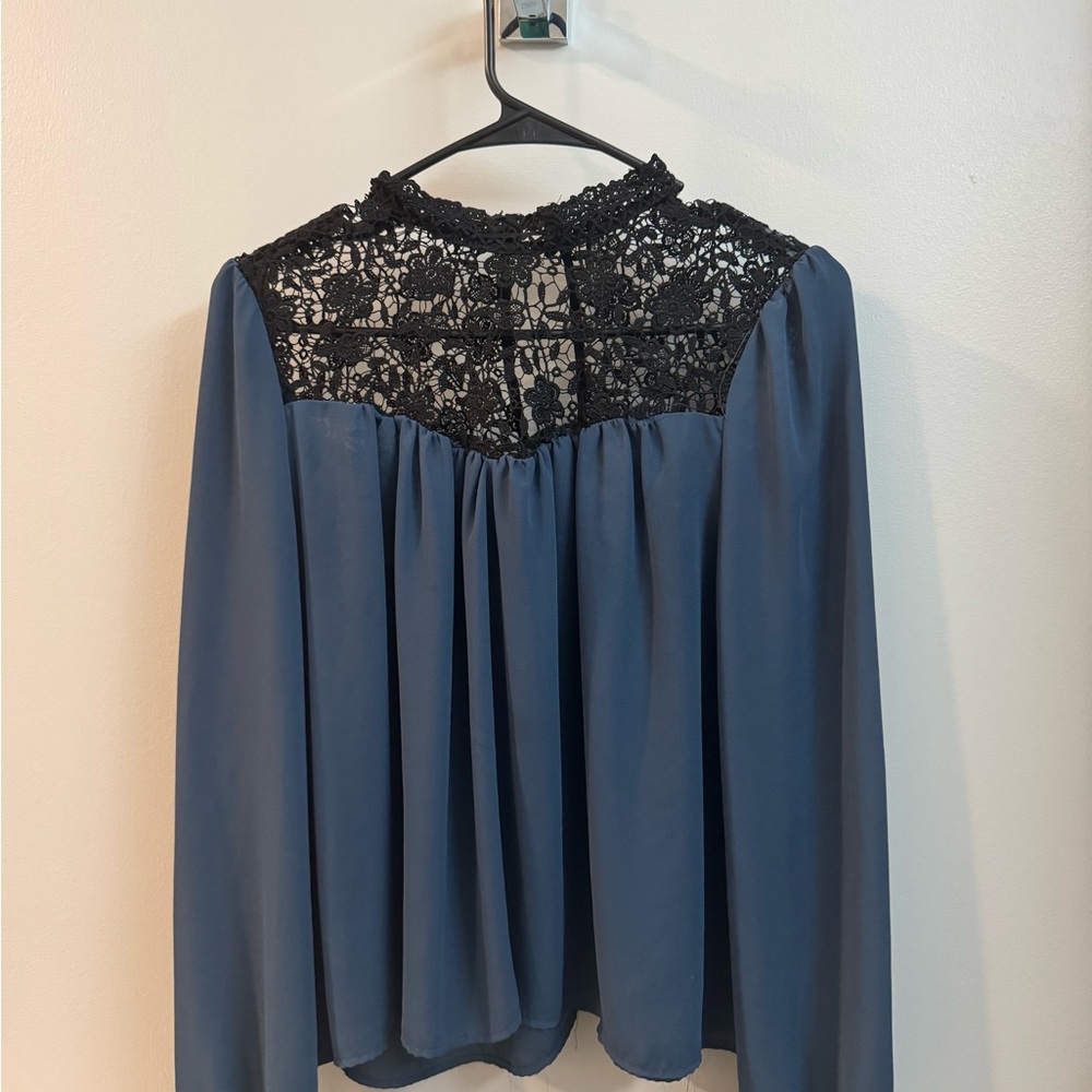 Elegant Black and Blue Lace Women's Top